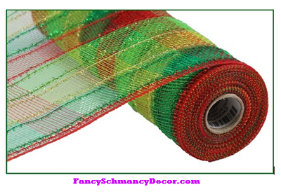 10.5" X 10 yd Red Lime Gold Emerald Tinsel/Pp Check Mesh