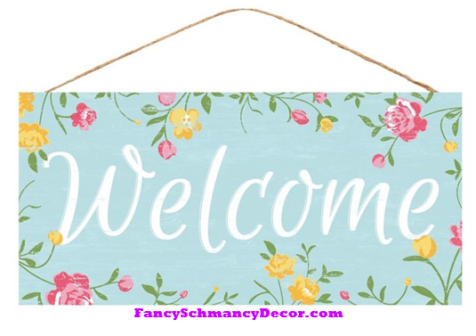12.5"L X 6"H Welcome Floral Sign