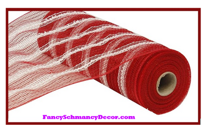 10.5" X 10 yd Poly/Foil Red White Snowdrift Mesh