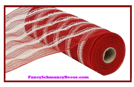 10.5" X 10 yd Poly/Foil Red White Snowdrift Mesh