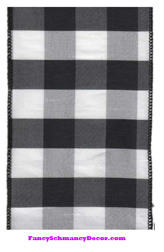 4" X 10yd Black and White Faux Dupion Check Wired Ribbon