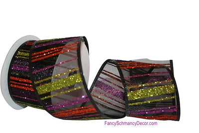 2.5" X 10 yd Stripe Glitz Fall Wired Edge Ribbon