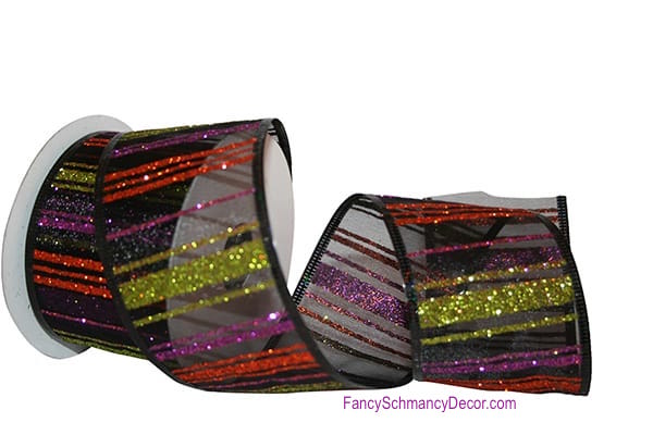 2.5" X 10 yd Stripe Glitz Fall Wired Edge Ribbon