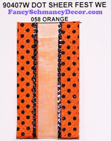 1.5" x 25 yds Orange Black Dot Sheer Fest Wired Edge Ribbon
