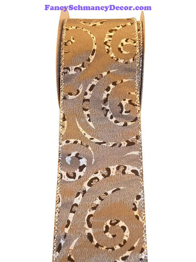 2.5" x10  yds Cheetah Brown Swirl Wired Edge Ribbon