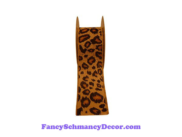 2.5" x 10 yds Natural Black Burlap Leopard Wired Edge Ribbon