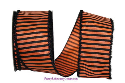 2.5" X 20 yards Striped Frill Orange Black Wired Edge Ribbon