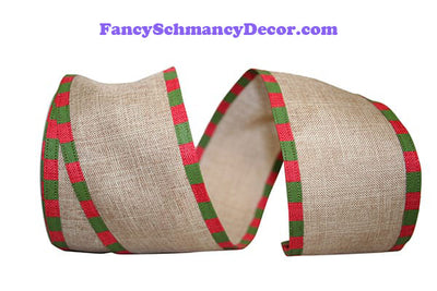 2.5" x 10 yds Red Green Linen Check Edging Wired Edge Ribbon