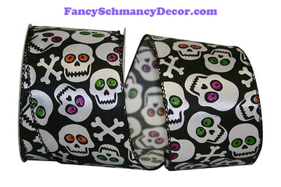 Skull Crazy Wired Edge Ribbon