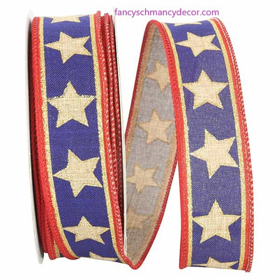 1.5" x 20 yds Linen Stars and Stripes Wired Edge Ribbon