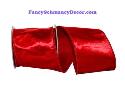 4" x 5 yds Red Designer Plush Velvet Elite Wired Edge Ribbon