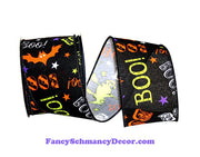 Boo Bats Halloween Black Purple Orange White Yellow Wired Edge Ribbon