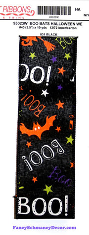 Boo Bats Halloween Black Purple Orange White Yellow Wired Edge Ribbon