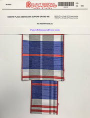 4" x 10 yds Plaid Americana Red White and Blue Dupioni Grand Wired Edge Ribbon