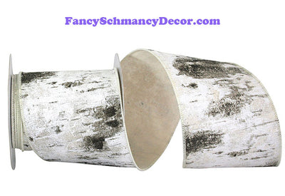 4" x 10 yds Birch Tree Bark Forest Wired Edge Ribbon