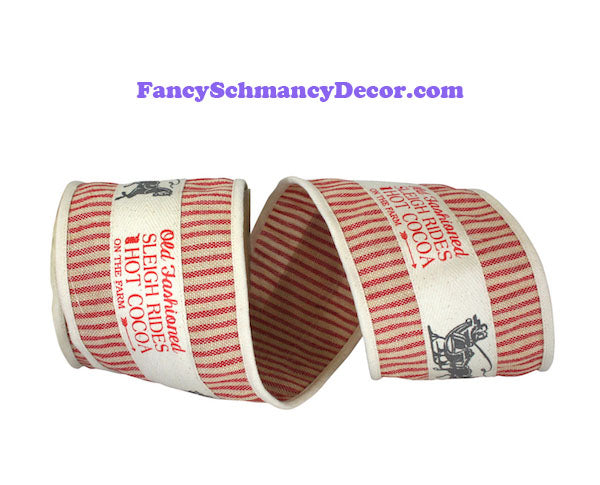 4" x 5 yds Natural Red Black Vintage Natural Ticking Wired Edge Ribbon