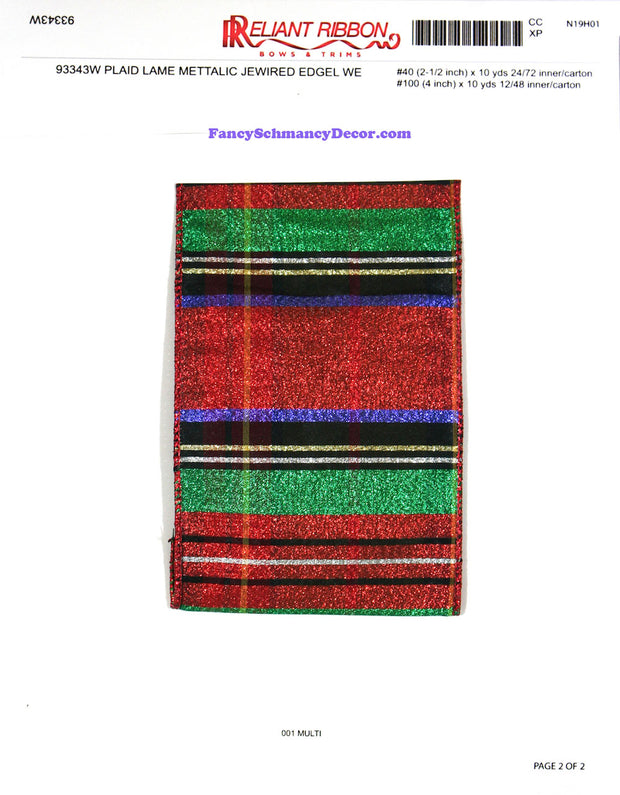 4" x 10 yds Plaid Lame Metallic Jewel Wired Edge Ribbon
