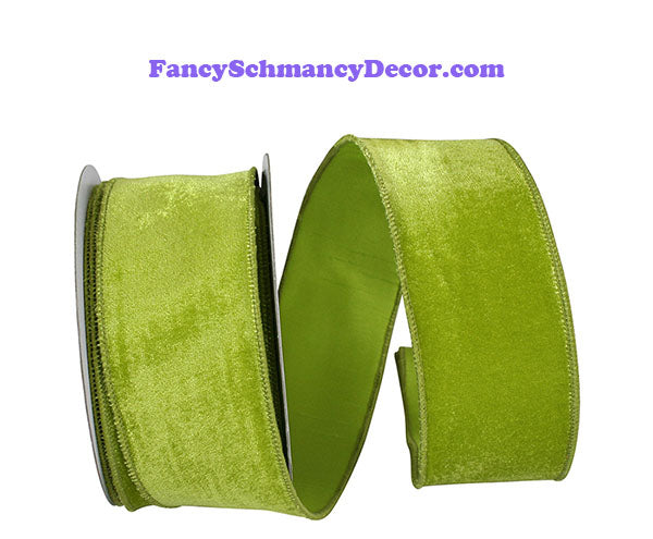 2.5" x 10 yds Lime Plush Velvet With Dupioni Backing Wired Edge Ribbon