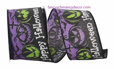 2.5" x 10 yds Spooky Halloween Jack-o-Lantern Wired Edge Ribbon