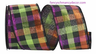 2.5" x 10 yds Midnight Metallic Plaid Check Wired Edge Ribbon