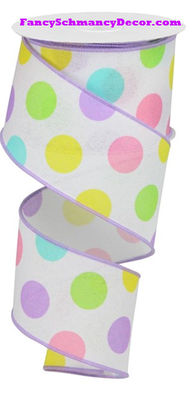 2.5" X 10 yd Multi Polka Dots/Royal White/Lavender/Pink/Yellow/Green Wired Ribbon