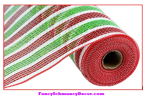 10.5" X 10 yd Red Lime Green White Pp/Laser Foil Mesh