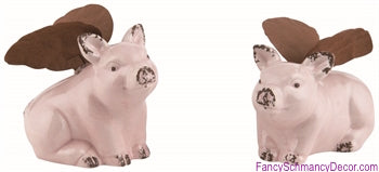 Small Assorted Set of 2 Ceramic Metal Flying Piggies w/Wings