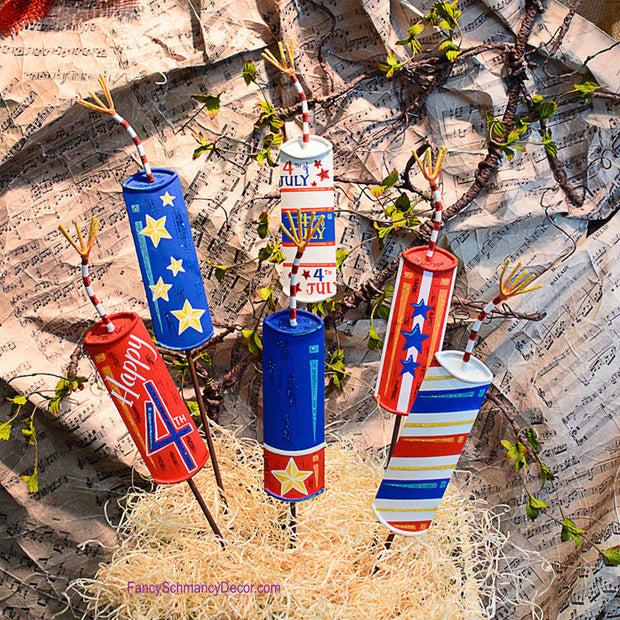 Firecrackers Frenzy Assorted Set of 6 Stakes by The Round Top Collection A16006 - FancySchmancyDecor - 2