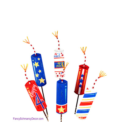 Firecrackers Frenzy Assorted Set of 6 Stakes by The Round Top Collection A16006 - FancySchmancyDecor - 1