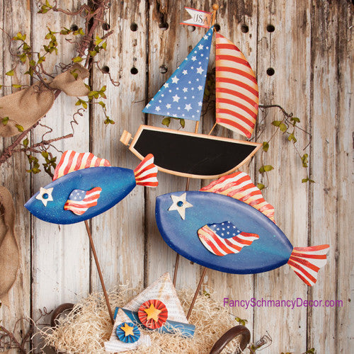 Patriotic Fish Stakes by The Round Top Collection A7028 - FancySchmancyDecor