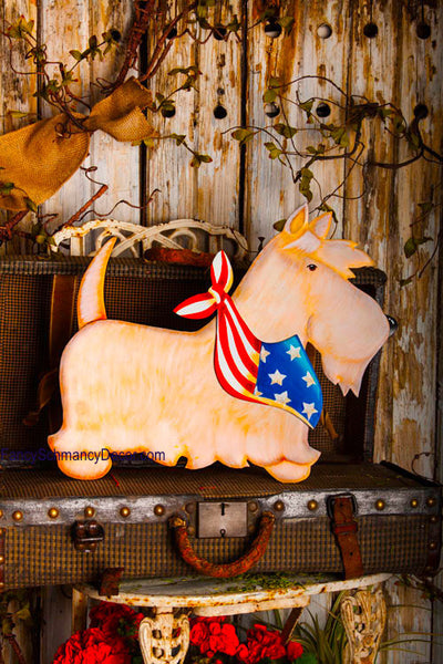 Patriotic White Scottie Large Stake by The Round Top Collection A7038 - FancySchmancyDecor