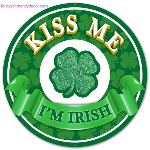 12" Metal Kiss Me I'm Irish with Glitter Sign