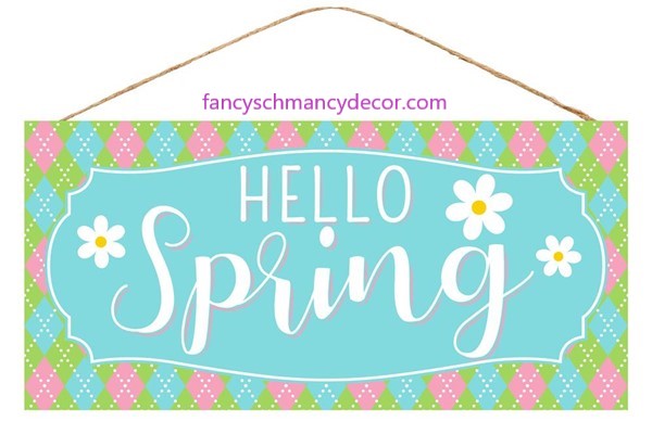 12.5"L X 6"H Hello Spring W/Flower Sign