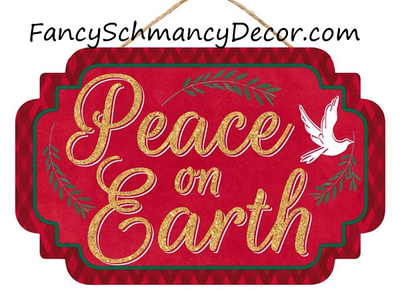 12.5"L X 8"H Peace On Earth Glitter Sign