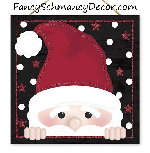 10"Sq Glitter Peeking Santa Face