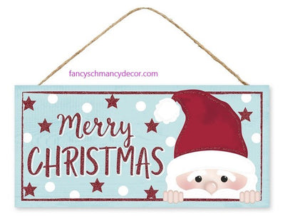 12.5"L x 6"H Glitter Peeking Santa Christmas Sign by Craig Bachman Imports