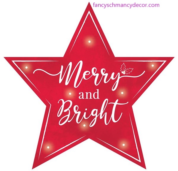 12"L Merry/Bright Star Sign W/Lights