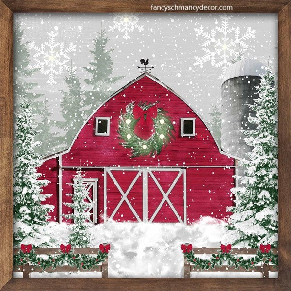 10"Sq Winter Barn Sign W/Lights