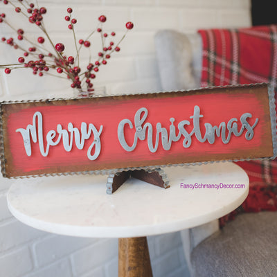 Galvanized Rust Red "Merry Christmas" Small Sign by The Round Top Collection F17056