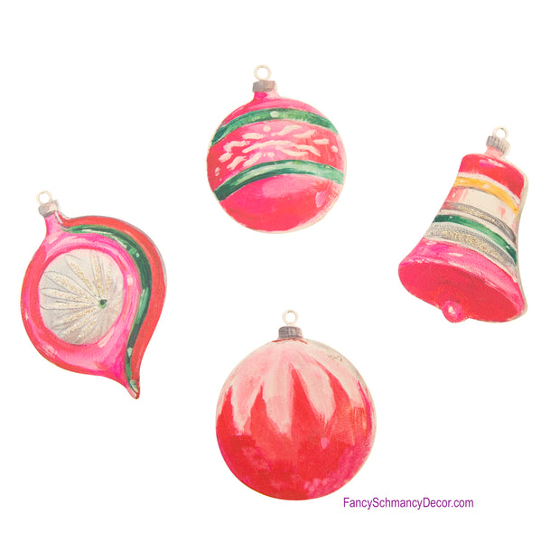 Vintage Pink Ornament Magnets Assorted Set of 4 Ornaments - The Round Top Collection