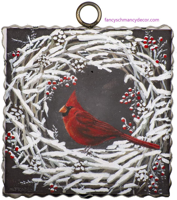 Mini Small Cardinal in Snowy Wreath Print by The Round Top Collection