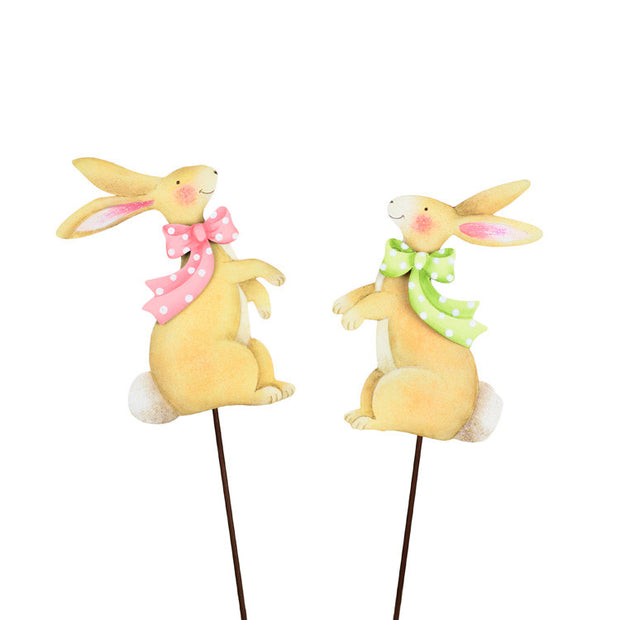 Pastel Rabbits with Bows Stake by The Round Top Collection E9031 - FancySchmancyDecor