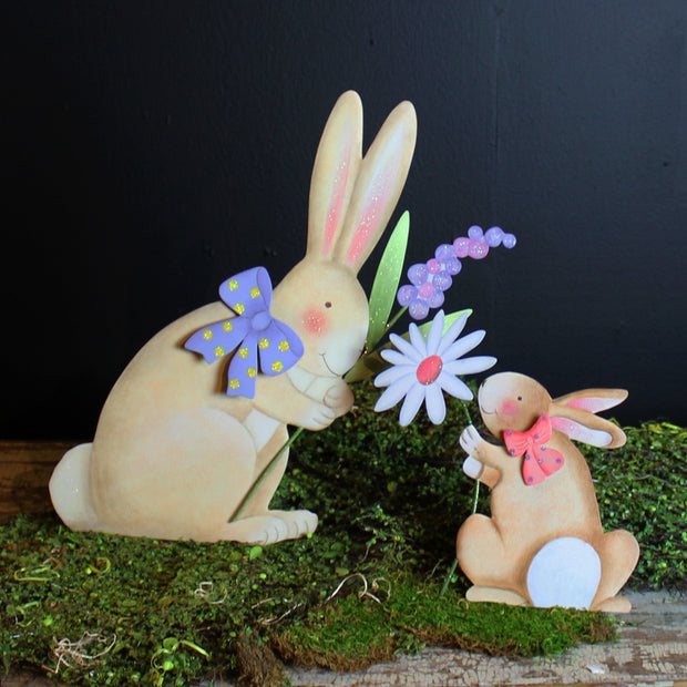 Pastel Rabbit with Bow and Purple Flower by The Round Top Collection E9034 - FancySchmancyDecor - 1