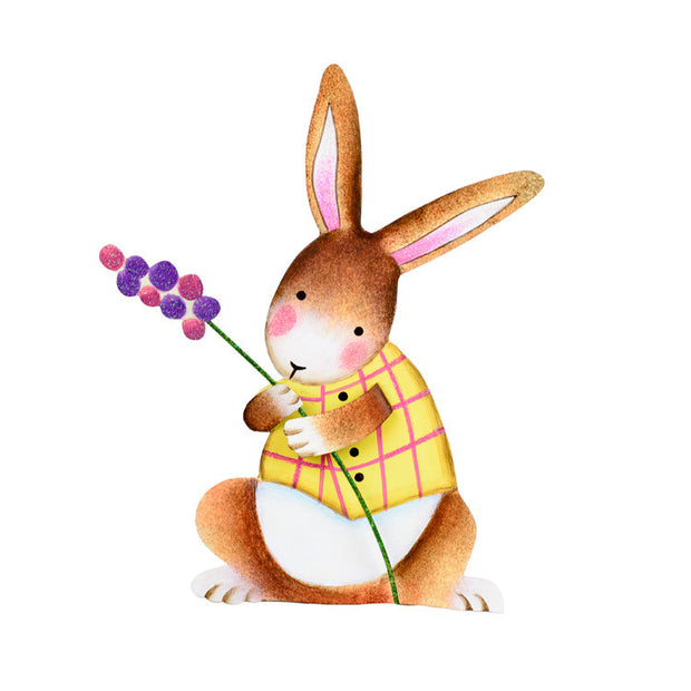 Pastel Rabbit with Jacket & Purple Flower Stake by The Round Top Collection E9035 - FancySchmancyDecor