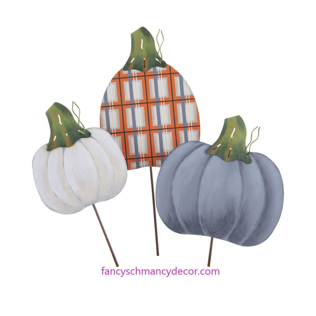 Plaid Grey and Cream Pumpkins by The Round Top Collection F20104