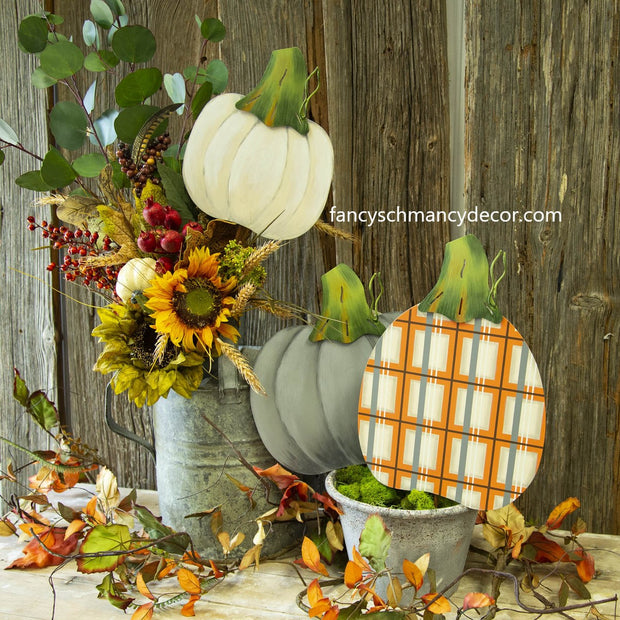 Plaid Grey and Cream Pumpkins by The Round Top Collection F20104