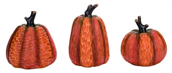 Faux Wood Carved Pumpkins Set of 3