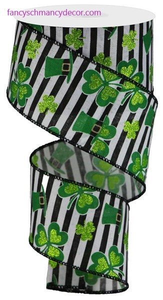 2.5"X10yd Glitter Shamrock & Stripe