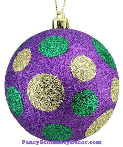 100 Mm All Glitter Mardi Gras Polka Dot Ball Purple Green Gold Ornament