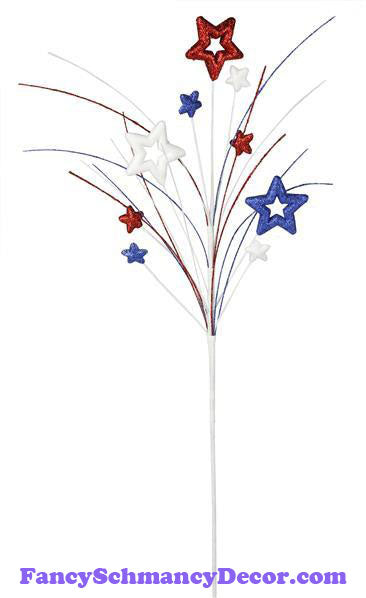 29" L Glittered Open Star Red White Blue Spray